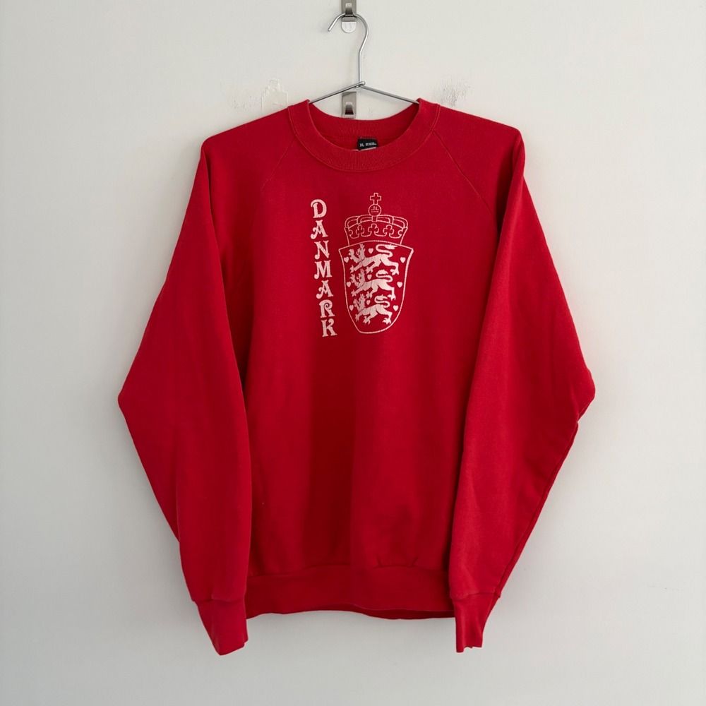 Vintage Screen Stars Denmark Crest Red Raglan Sweatshirt XL USA Made